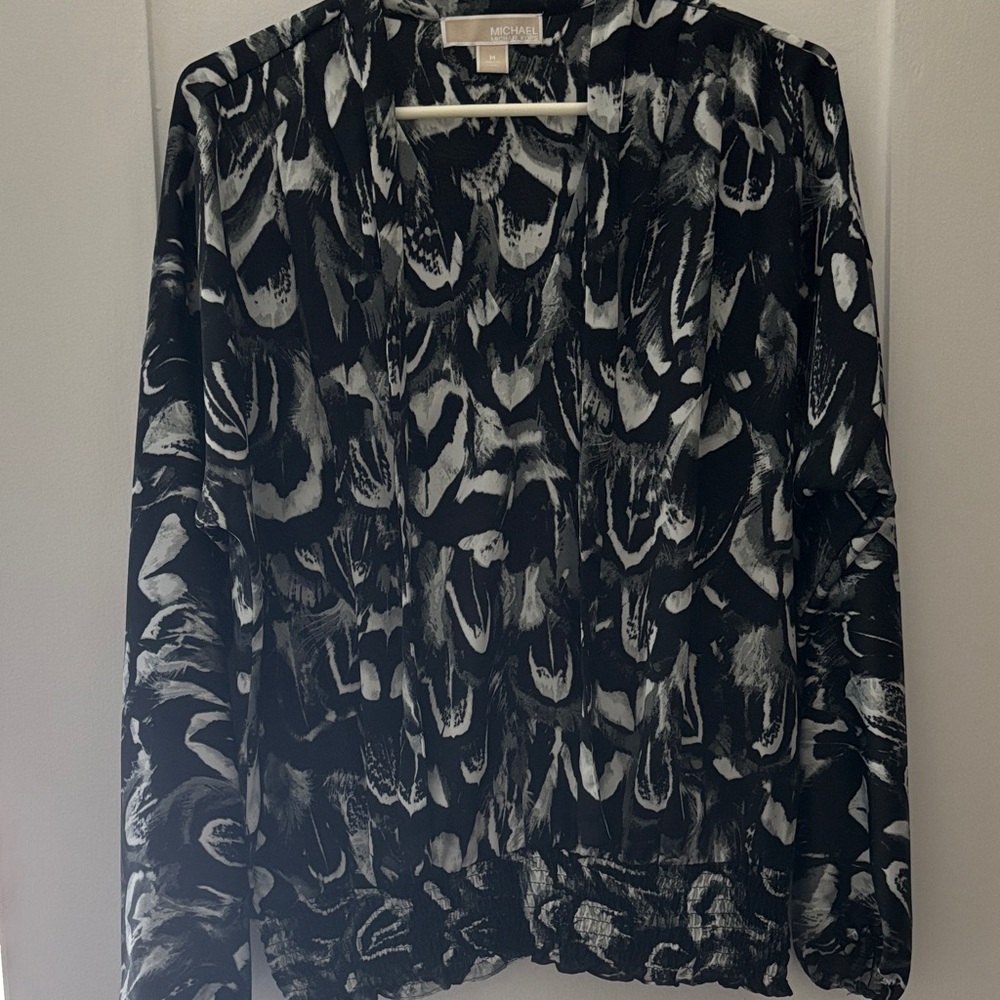 Michael Kors Monochrome Abstract Blouse with tie front